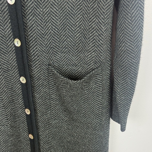 Deane & White Merino Wool Blend Gray Herringbone Long Cardigan Size Large - Picture 9 of 12